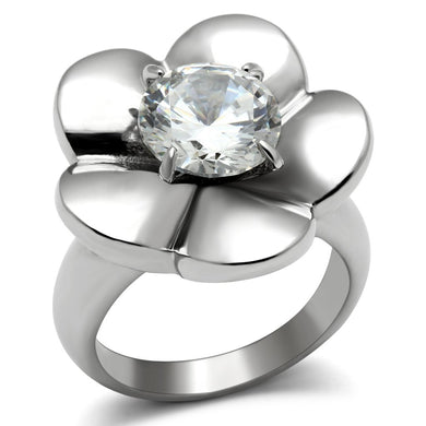 TK477 - High polished (no plating) Stainless Steel Ring with AAA Grade CZ  in Clear