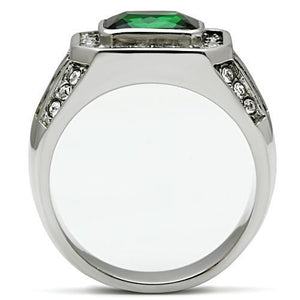 TK495 - High polished (no plating) Stainless Steel Ring with Synthetic Synthetic Glass in Emerald