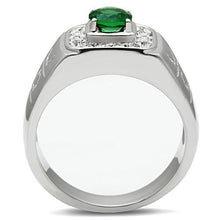 Load image into Gallery viewer, TK496 - High polished (no plating) Stainless Steel Ring with Synthetic Synthetic Glass in Emerald