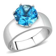 Load image into Gallery viewer, TK52003 - High polished (no plating) Stainless Steel Ring with Synthetic Synthetic Glass in Sea Blue