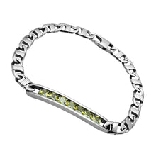 Load image into Gallery viewer, TK570 - High polished (no plating) Stainless Steel Bracelet with AAA Grade CZ  in Olivine color