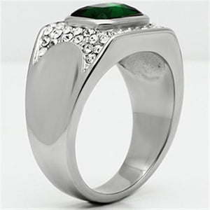 TK590 - High polished (no plating) Stainless Steel Ring with Synthetic Synthetic Glass in Emerald
