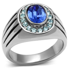 Load image into Gallery viewer, TK601 - High polished (no plating) Stainless Steel Ring with Top Grade Crystal  in Sapphire