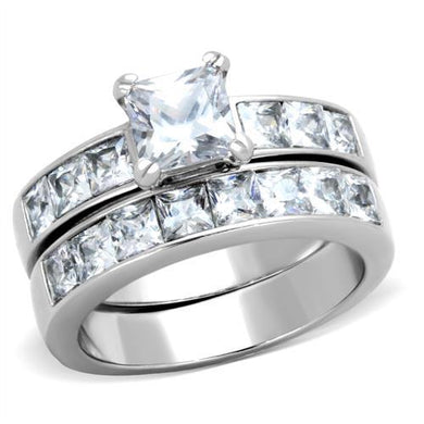 TK61206 - High polished (no plating) Stainless Steel Ring with AAA Grade CZ  in Clear