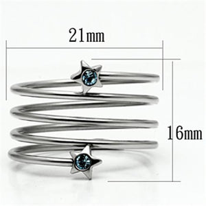 TK621 - High polished (no plating) Stainless Steel Ring with Top Grade Crystal  in Sea Blue