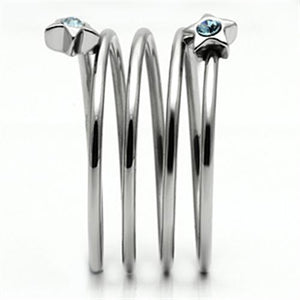 TK621 - High polished (no plating) Stainless Steel Ring with Top Grade Crystal  in Sea Blue