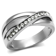 Load image into Gallery viewer, TK626 - High polished (no plating) Stainless Steel Ring with Top Grade Crystal  in Clear