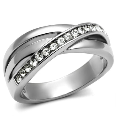 TK626 - High polished (no plating) Stainless Steel Ring with Top Grade Crystal  in Clear