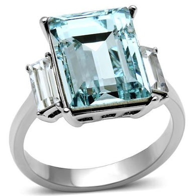 TK650 - High polished (no plating) Stainless Steel Ring with Top Grade Crystal  in Sea Blue