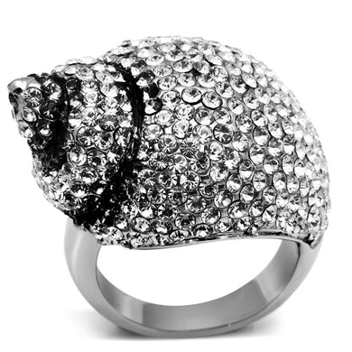 TK661 - High polished (no plating) Stainless Steel Ring with Top Grade Crystal  in Clear