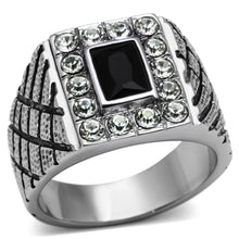 Load image into Gallery viewer, TK700 - High polished (no plating) Stainless Steel Ring with Synthetic Synthetic Glass in Jet