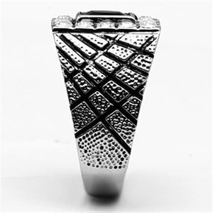 TK700 - High polished (no plating) Stainless Steel Ring with Synthetic Synthetic Glass in Jet