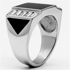 TK712 - High polished (no plating) Stainless Steel Ring with Top Grade Crystal  in Clear