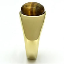 Load image into Gallery viewer, TK718 - IP Gold(Ion Plating) Stainless Steel Ring with Synthetic Tiger Eye in Topaz