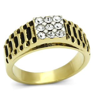 TK753 - Two-Tone IP Gold (Ion Plating) Stainless Steel Ring with Top Grade Crystal  in Clear