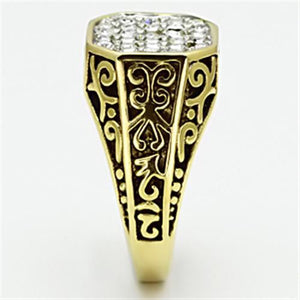 TK757 - Two-Tone IP Gold (Ion Plating) Stainless Steel Ring with Top Grade Crystal  in Clear