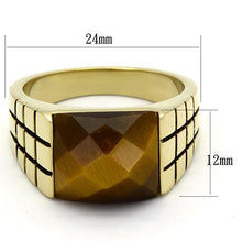 Load image into Gallery viewer, TK779 - IP Gold(Ion Plating) Stainless Steel Ring with Semi-Precious Tiger Eye in Topaz