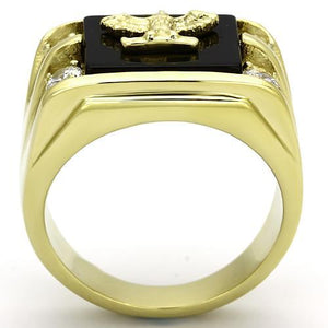 TK793 - IP Gold(Ion Plating) Stainless Steel Ring with Semi-Precious Agate in Jet