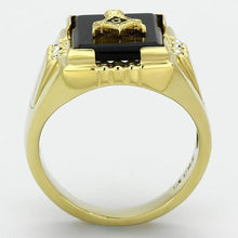 Load image into Gallery viewer, TK795 - IP Gold(Ion Plating) Stainless Steel Ring with Semi-Precious Agate in Jet