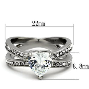 TK851 - High polished (no plating) Stainless Steel Ring with AAA Grade CZ  in Clear