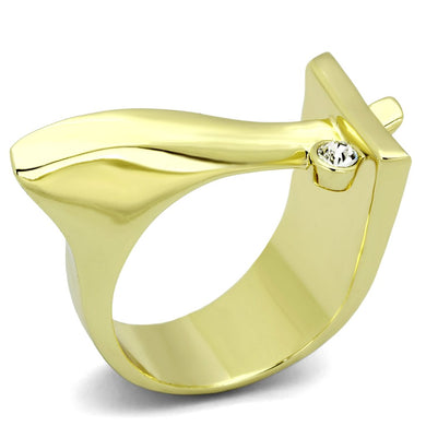 TK853 - IP Gold(Ion Plating) Stainless Steel Ring with Top Grade Crystal  in Clear