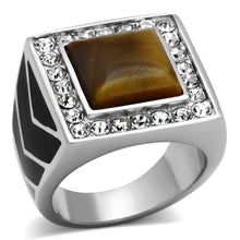 Load image into Gallery viewer, TK938 - High polished (no plating) Stainless Steel Ring with Synthetic Tiger Eye in Topaz