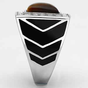 TK938 - High polished (no plating) Stainless Steel Ring with Synthetic Tiger Eye in Topaz