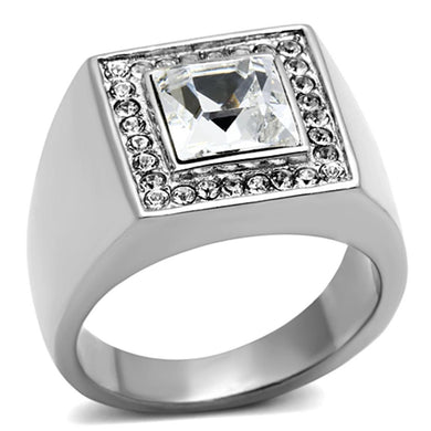 TK945 - High polished (no plating) Stainless Steel Ring with Top Grade Crystal  in Clear