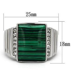 TK953 - High polished (no plating) Stainless Steel Ring with Synthetic MALACHITE in Emerald