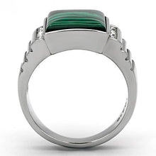 Load image into Gallery viewer, TK953 - High polished (no plating) Stainless Steel Ring with Synthetic MALACHITE in Emerald