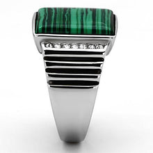 Load image into Gallery viewer, TK953 - High polished (no plating) Stainless Steel Ring with Synthetic MALACHITE in Emerald