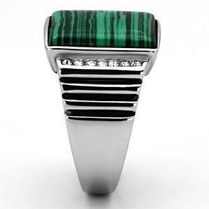 TK953 - High polished (no plating) Stainless Steel Ring with Synthetic MALACHITE in Emerald