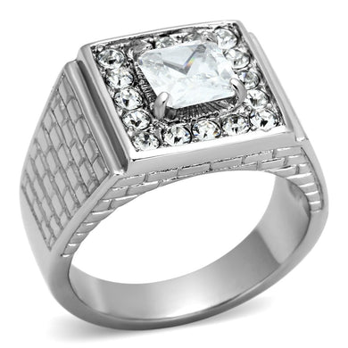TK955 - High polished (no plating) Stainless Steel Ring with AAA Grade CZ  in Clear