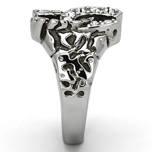 TK961 - High polished (no plating) Stainless Steel Ring with Top Grade Crystal  in Clear