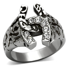 Load image into Gallery viewer, TK961 - High polished (no plating) Stainless Steel Ring with Top Grade Crystal  in Clear