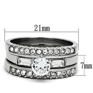 TK973 - High polished (no plating) Stainless Steel Ring with AAA Grade CZ  in Clear