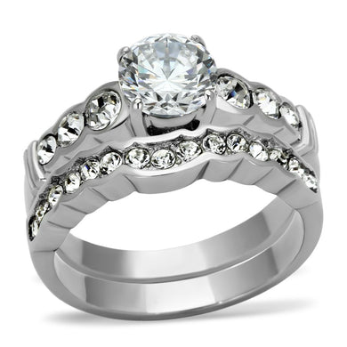TK974 - High polished (no plating) Stainless Steel Ring with AAA Grade CZ  in Clear
