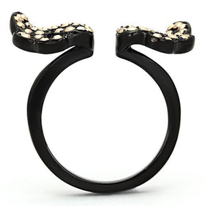 TK980 - IP Black(Ion Plating) Stainless Steel Ring with Top Grade Crystal  in Metallic Light Gold