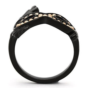 TK983 - IP Black(Ion Plating) Stainless Steel Ring with Top Grade Crystal  in Metallic Light Gold