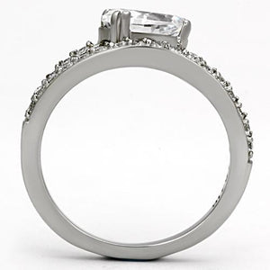 TK998 - High polished (no plating) Stainless Steel Ring with AAA Grade CZ  in Clear