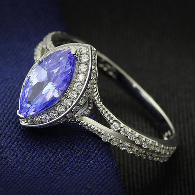 TS024 - Rhodium 925 Sterling Silver Ring with AAA Grade CZ  in Tanzanite
