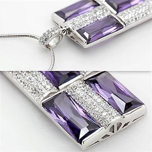 TS026 - Rhodium 925 Sterling Silver Chain Pendant with AAA Grade CZ  in Amethyst