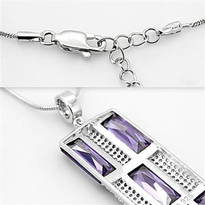 TS026 - Rhodium 925 Sterling Silver Chain Pendant with AAA Grade CZ  in Amethyst