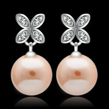 Load image into Gallery viewer, TS040 - Rhodium 925 Sterling Silver Earrings with Synthetic Pearl in Light Rose