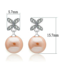 Load image into Gallery viewer, TS040 - Rhodium 925 Sterling Silver Earrings with Synthetic Pearl in Light Rose