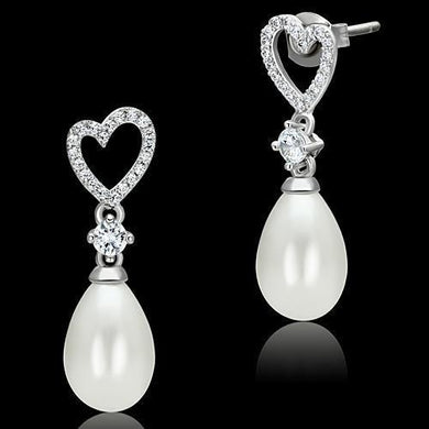 TS064 - Rhodium 925 Sterling Silver Earrings with Synthetic Pearl in White