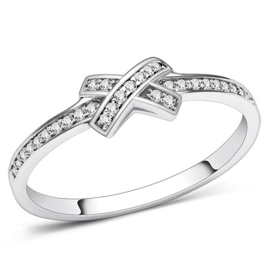TS075 - Rhodium 925 Sterling Silver Ring with AAA Grade CZ  in Clear