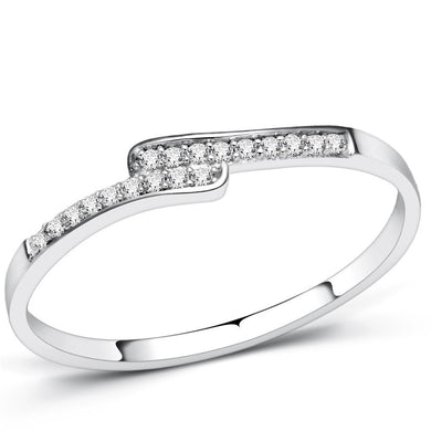 TS077 - Rhodium 925 Sterling Silver Ring with AAA Grade CZ  in Clear
