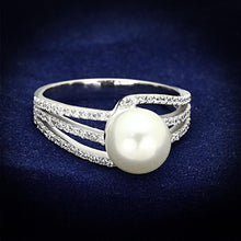 Load image into Gallery viewer, TS170 - Rhodium 925 Sterling Silver Ring with Synthetic Pearl in White