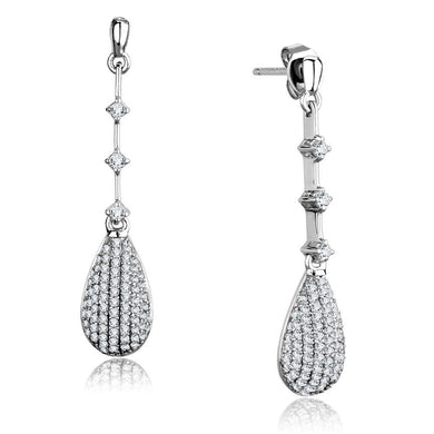 TS292 - Rhodium 925 Sterling Silver Earrings with AAA Grade CZ  in Clear